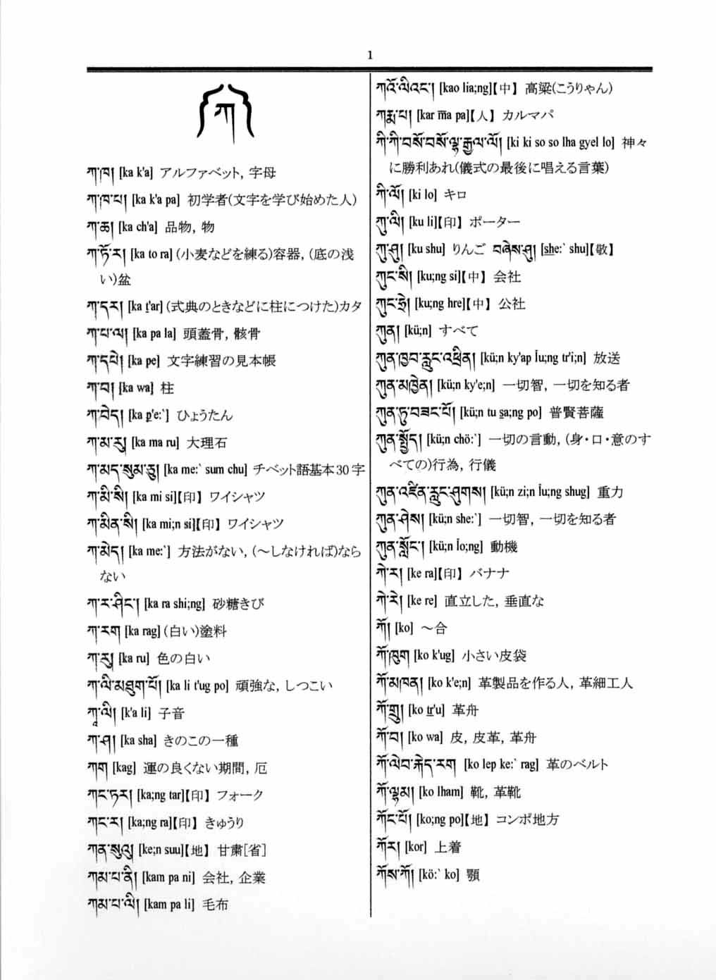 チベット語辞典 蔵日